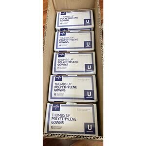 Medline NONTH180 Thumbs Up Polyethylene Blue Isolation Gowns (75) NEW Medical